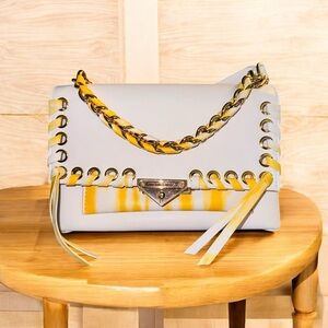 Michael Kors Cece MEDIUM Tie Dye Leather Shoulder Bag-Buttercup~White NWOT